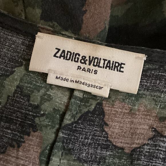 Zadig & Voltaire Rebelle Leo Green Brown Ruffle Trim Camo Midi Dress XS - Picture 8 of 10